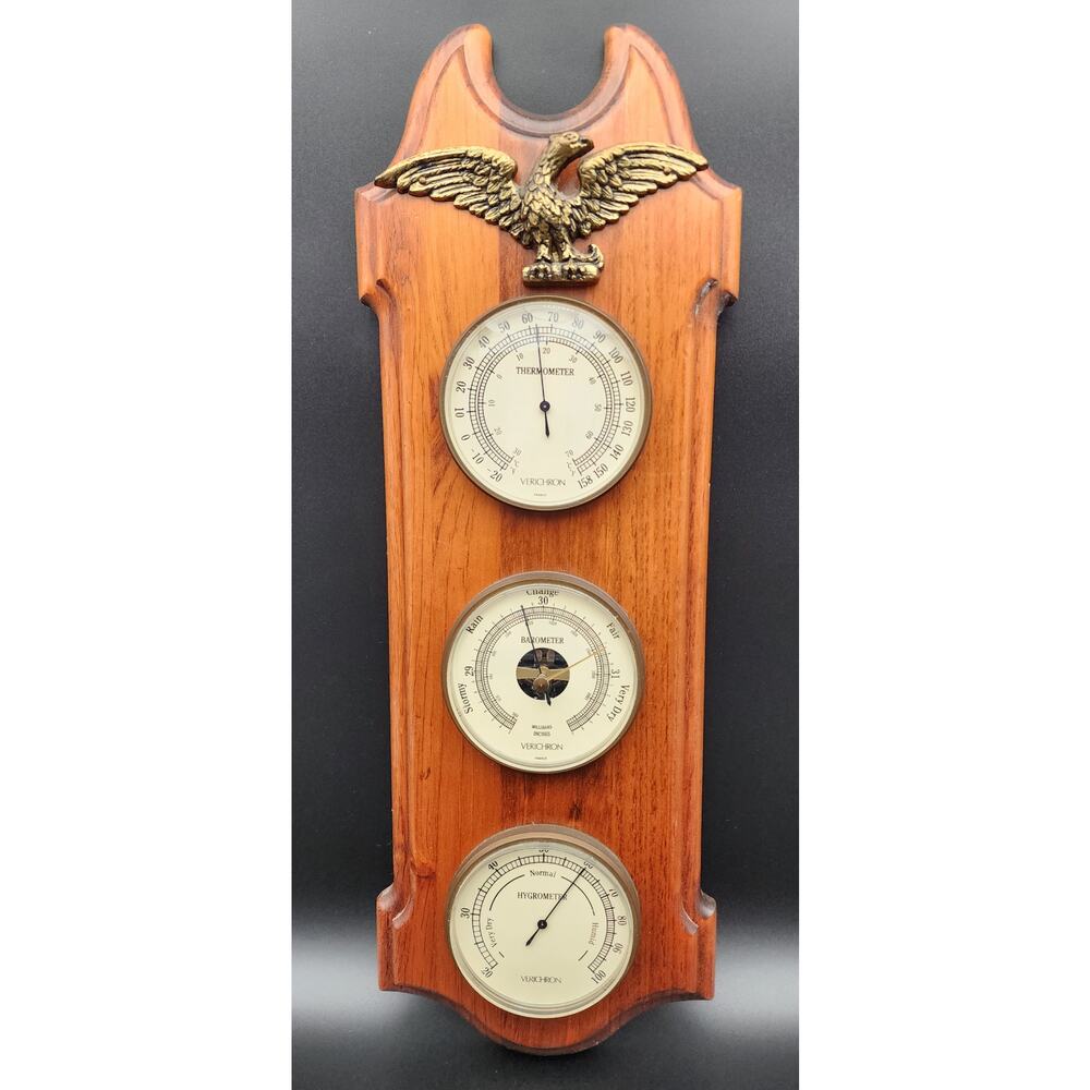 Vintage Verichron France Weather Station Wood Barometer Thermometer Hygrometer